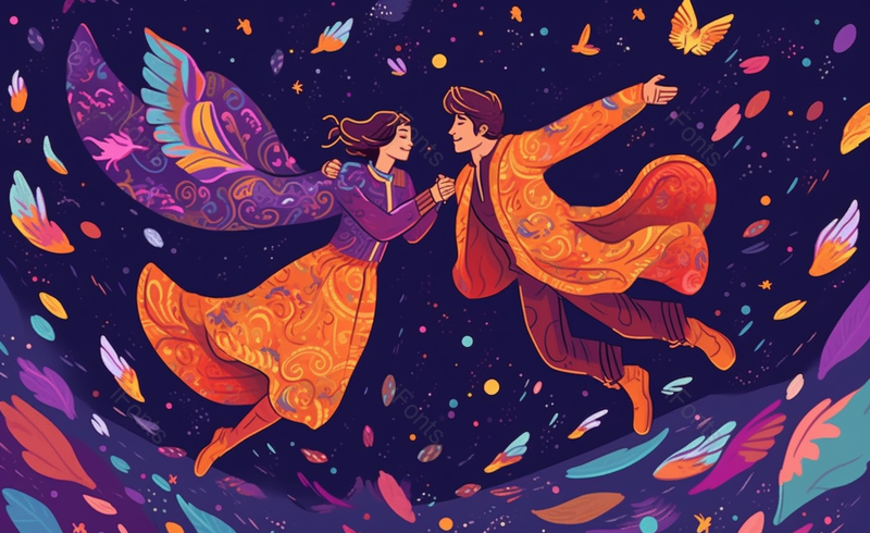 浪漫氛围极光下的情侣插画背景图,插画/手绘图,插画/手绘图库,插画/手绘图下载,插画/手绘